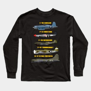 WW2 Warplane Warbirds B-17 P51 Mustang F4U Corsair Long Sleeve T-Shirt